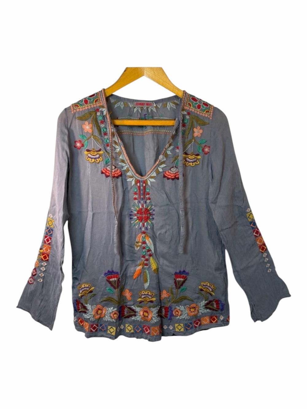 Johnny Was Tunic Free Spirit Blouse Floral Embroidered Boho Hippie XS Peasant